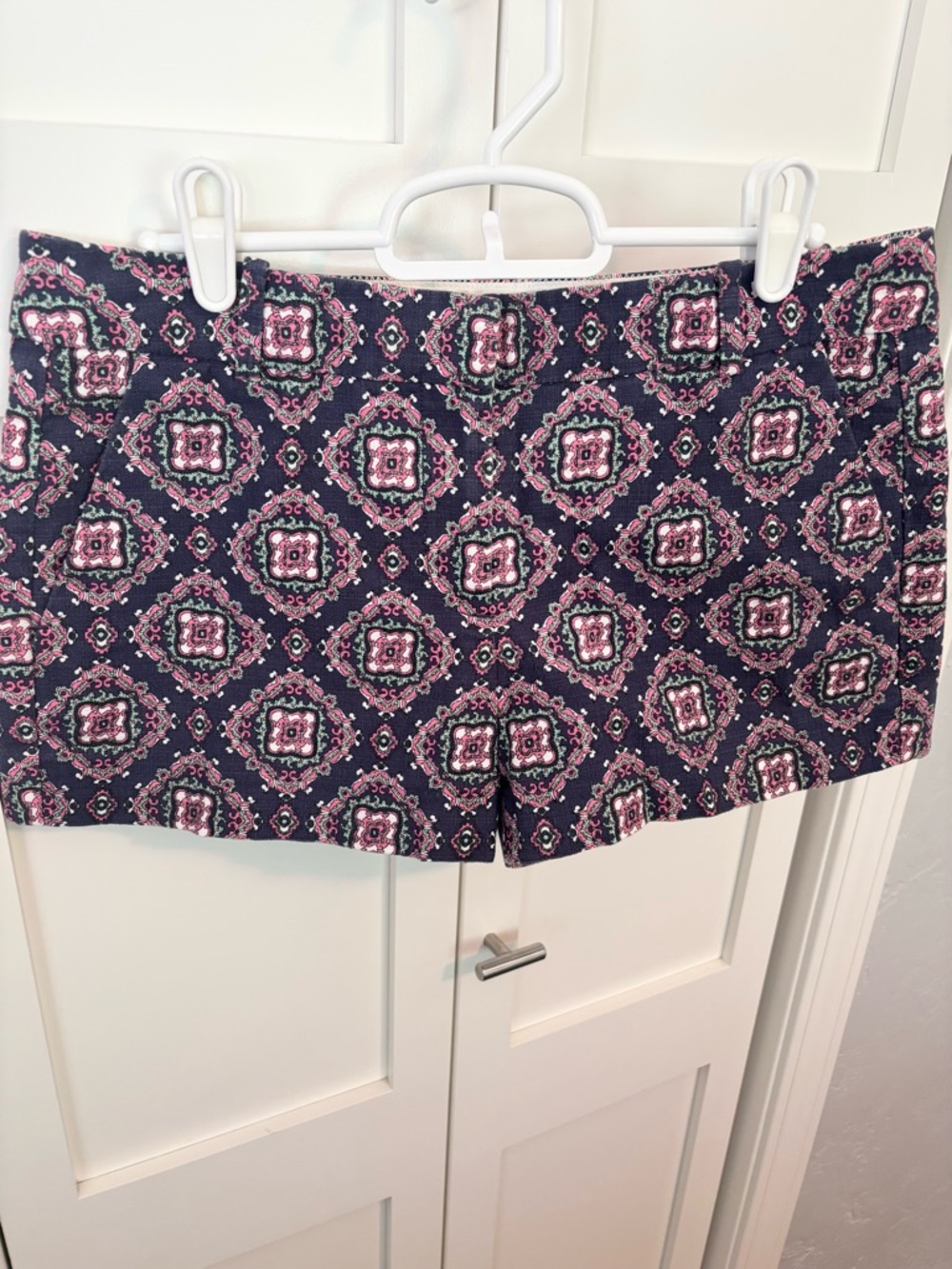 J. Crew Navy Shorts with Pink Medallion Print